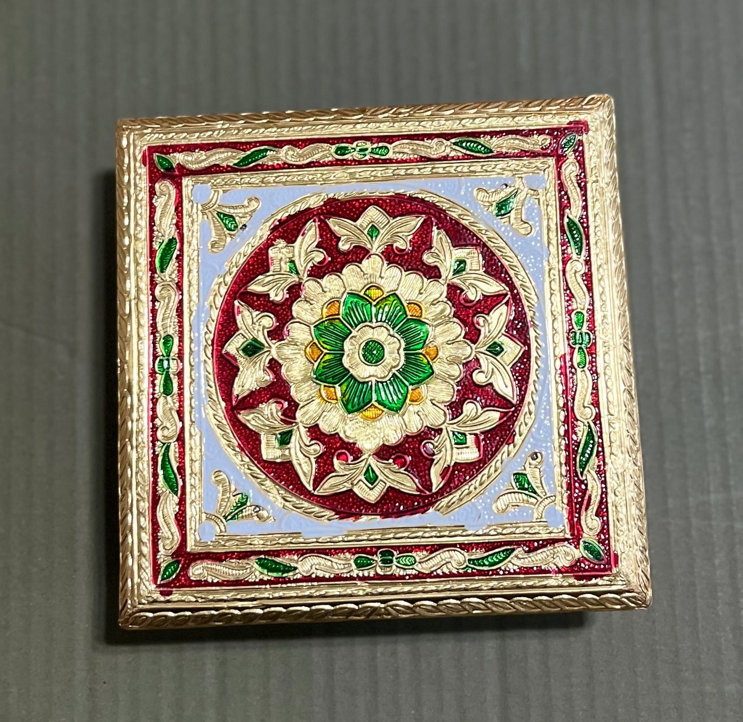 Red Golden flower Meenakari Design chowki