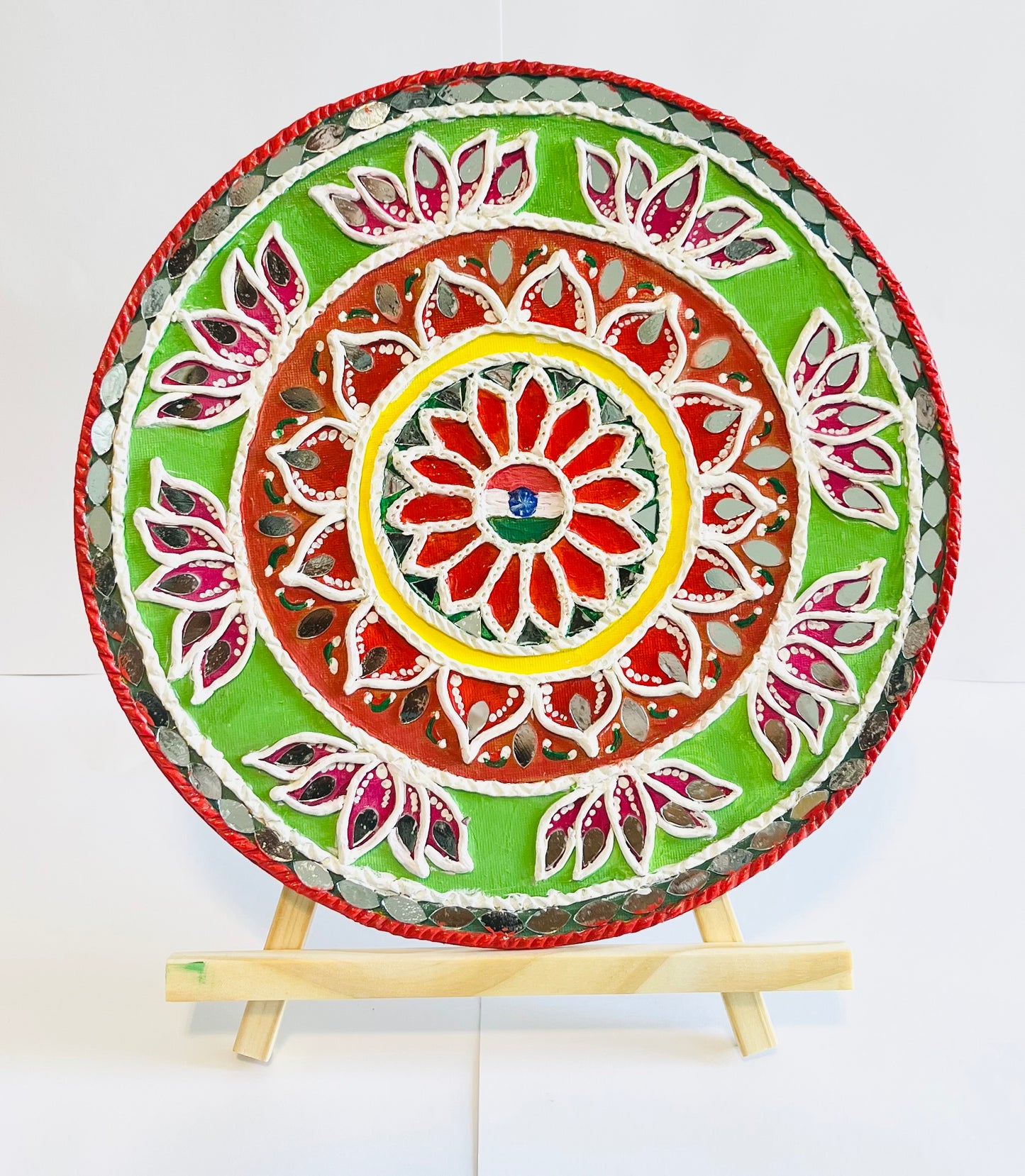 Lippan Art Mirror Work Tri Colour 25 cm