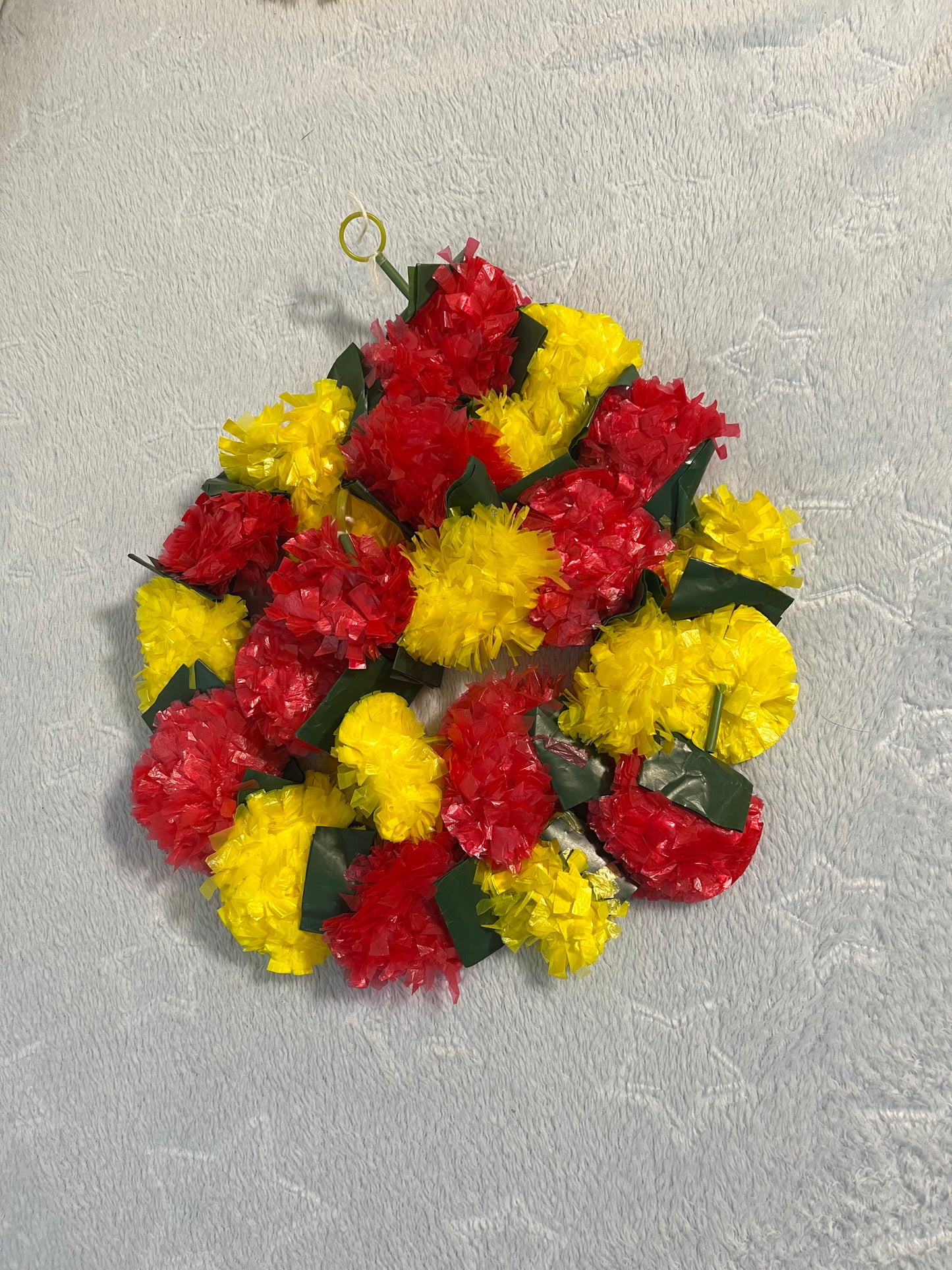 Yellow Pink Green Leaves Mix Marigold Plastic Flower Garland (120cm) (1pc)