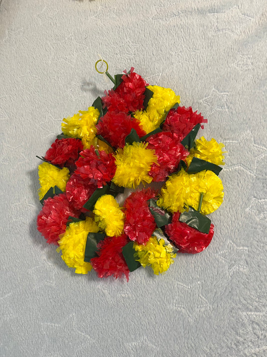 Yellow Pink Green Leaves Mix Marigold Plastic Flower Garland (120cm) (1pc)