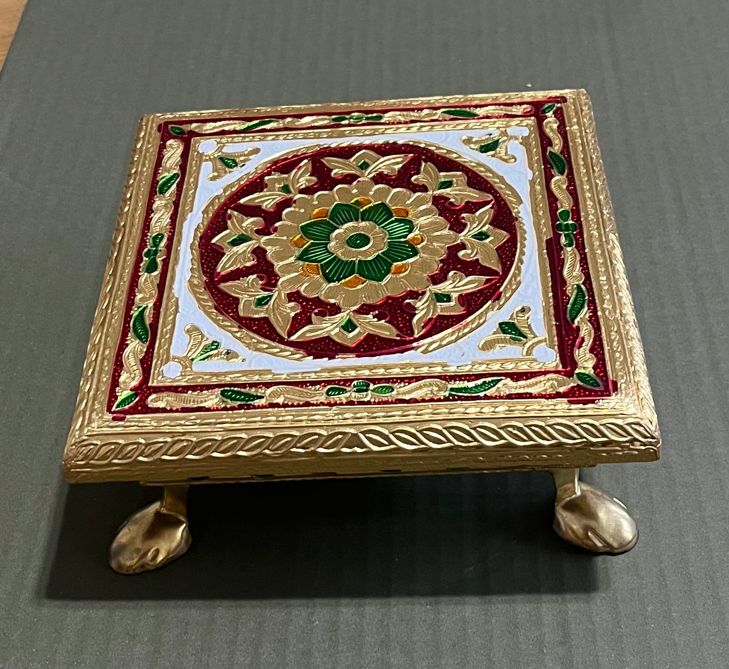 Red Golden flower Meenakari Design chowki