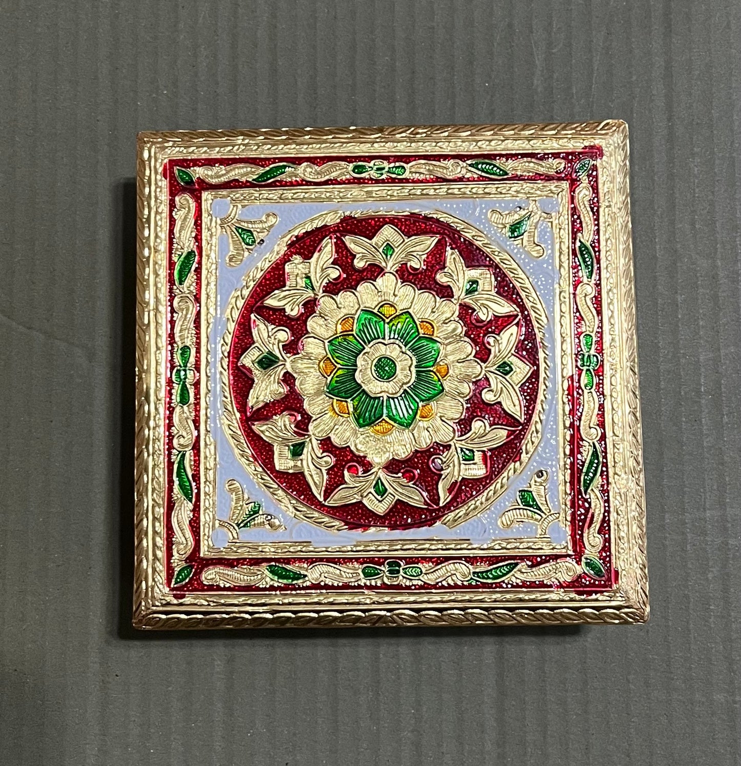 Red Golden flower Meenakari Design chowki