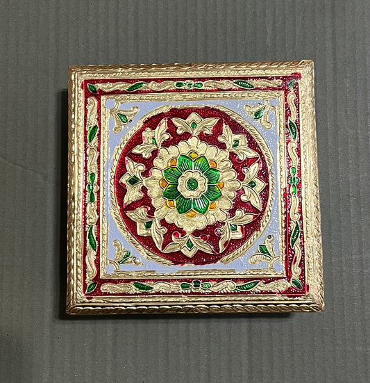 Red Golden flower Meenakari Design chowki