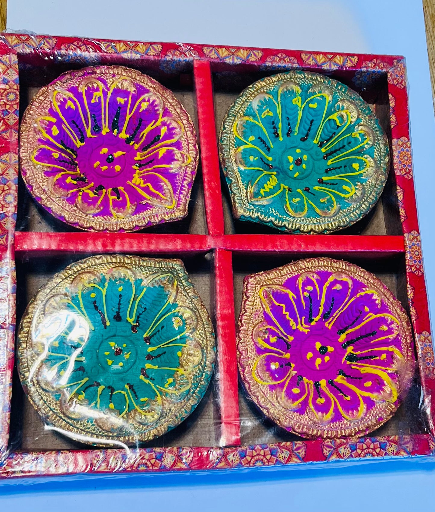 Colored Flower Big diya(4 Pcs)