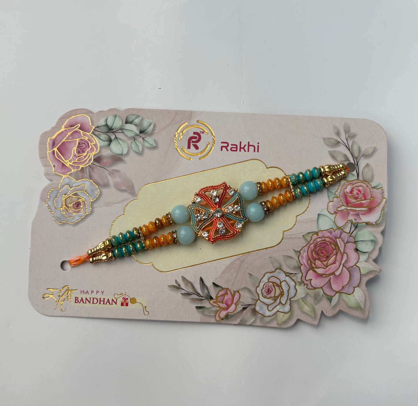 Orange Kundan Rakhi (1pc)