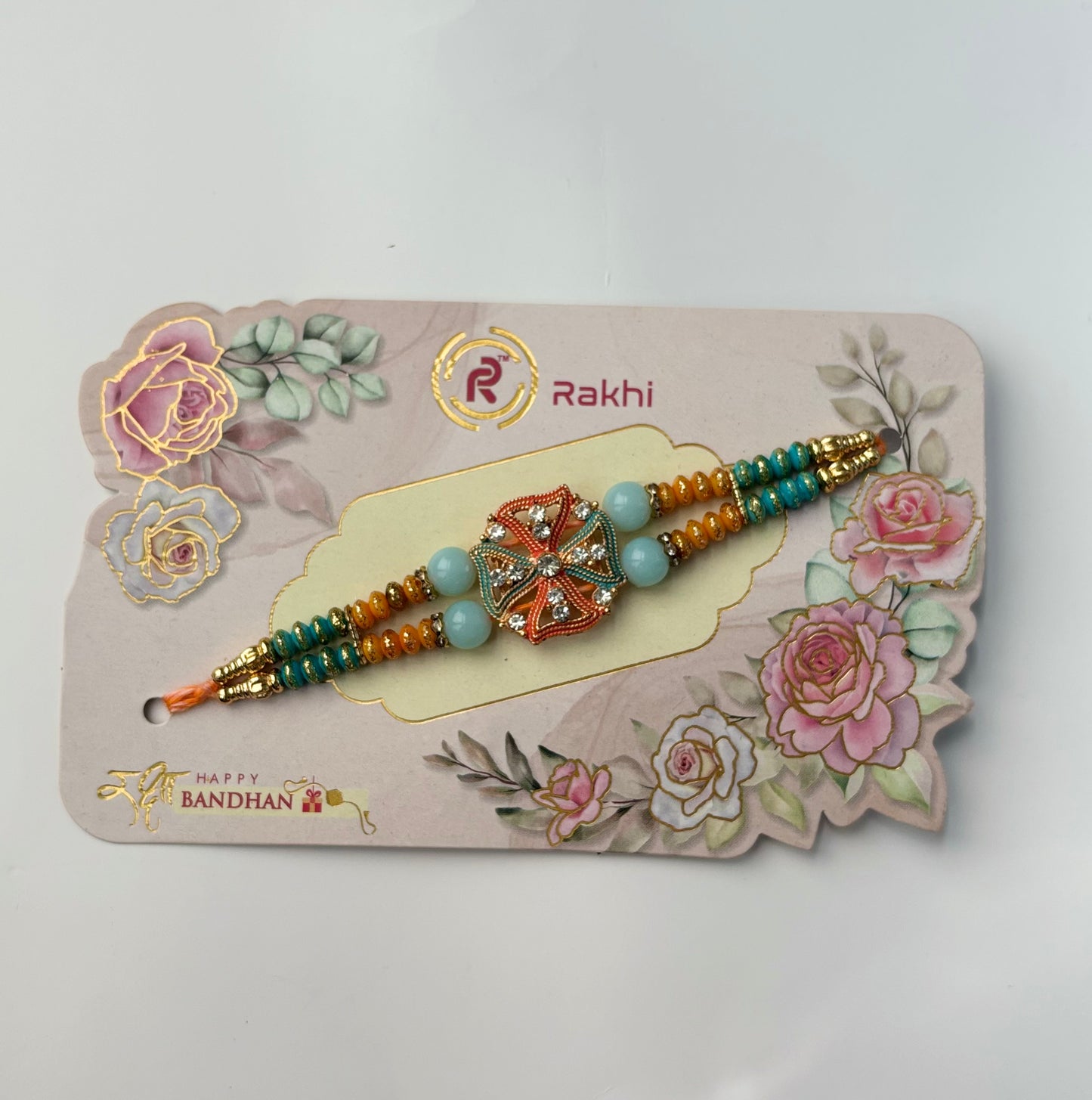 Orange Kundan Rakhi (1pc)