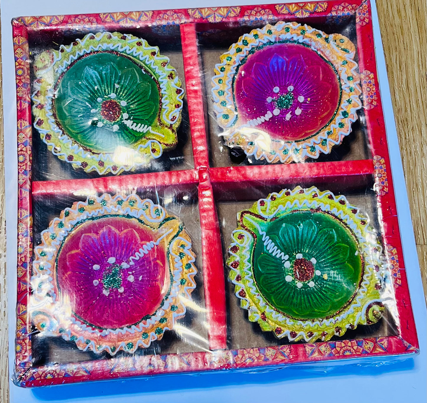 Colored Flower Big diya(4 Pcs)