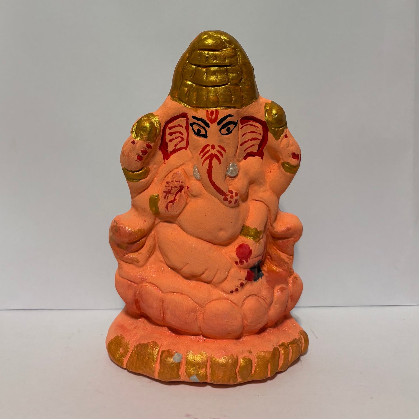 Eco-Friendly Mitti Ganesha Idol Orange Hand Made (5 inch)