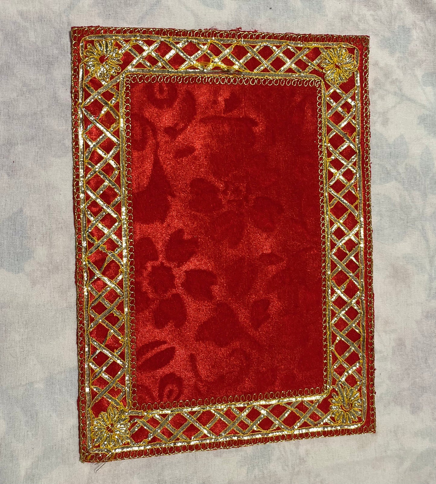 Red Velvet Zari Aasan (32x24cm)