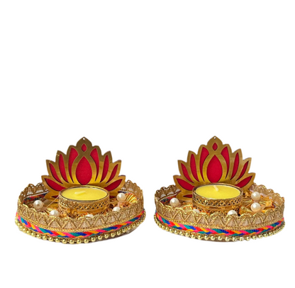 Lotus Handcrafted Tealight Candle Holder with Candle(2 pcs)