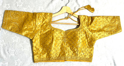 Women's Zari Sequin Heavy Design Golden Half Sleeves Blouse (Size 38) with Padded