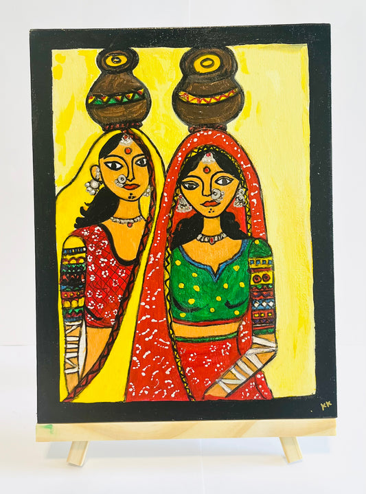 Rajasthani Women Vibrant Painting 30x25 cm