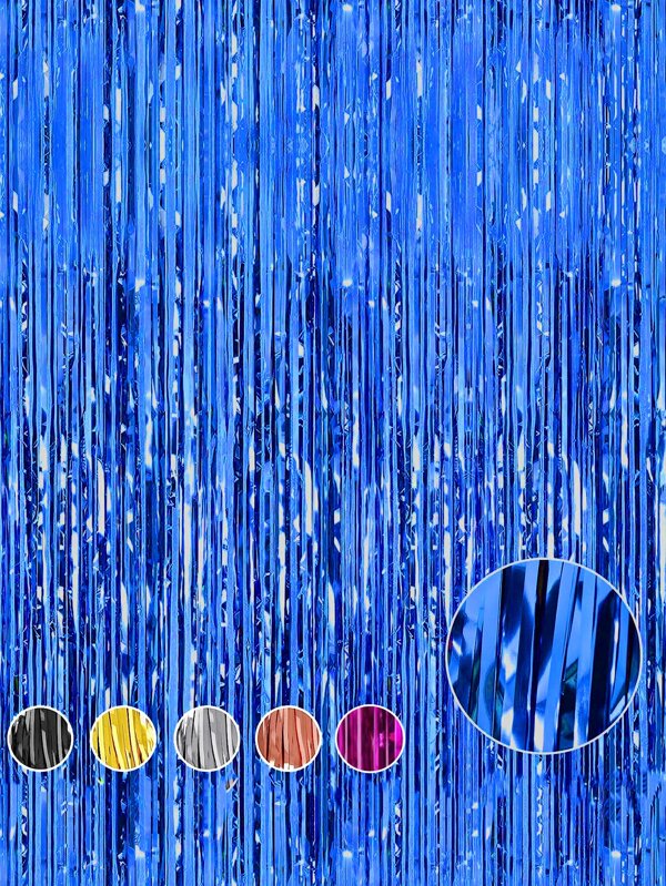 Metallic Foil Fringe Tinsel Curtain (Blue)