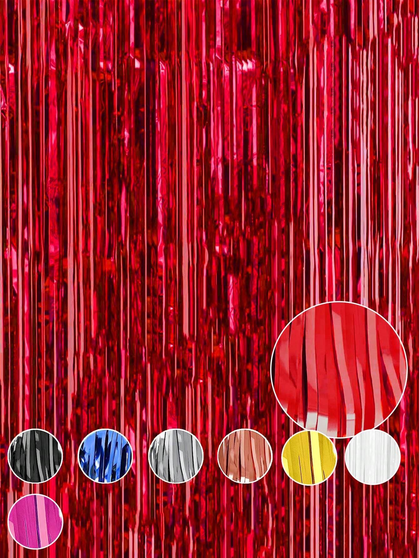 Metallic Foil Fringe Tinsel Curtain (Red)