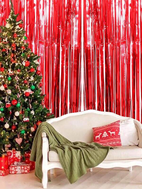 Metallic Foil Fringe Tinsel Curtain (Red)