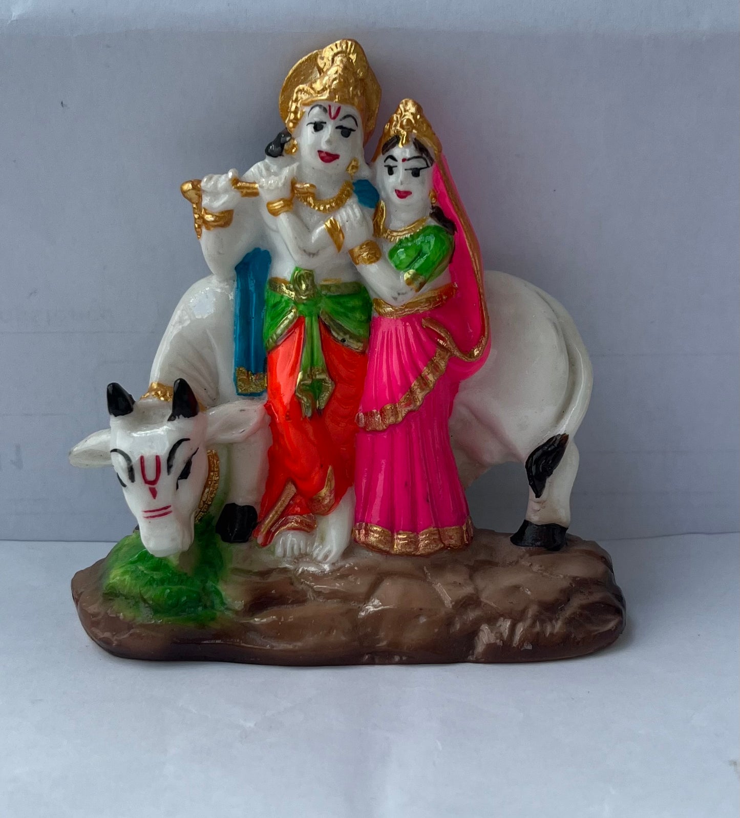 Radha Krishna Marble Idol with Cow 14 cm