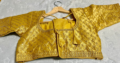 Women's Zari Sequin Heavy Design Golden Half Sleeves Blouse (Size 38) with Padded