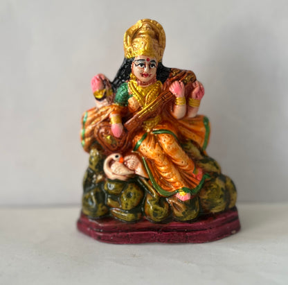 Lord Saraswati Single Clay Idol (11cm)