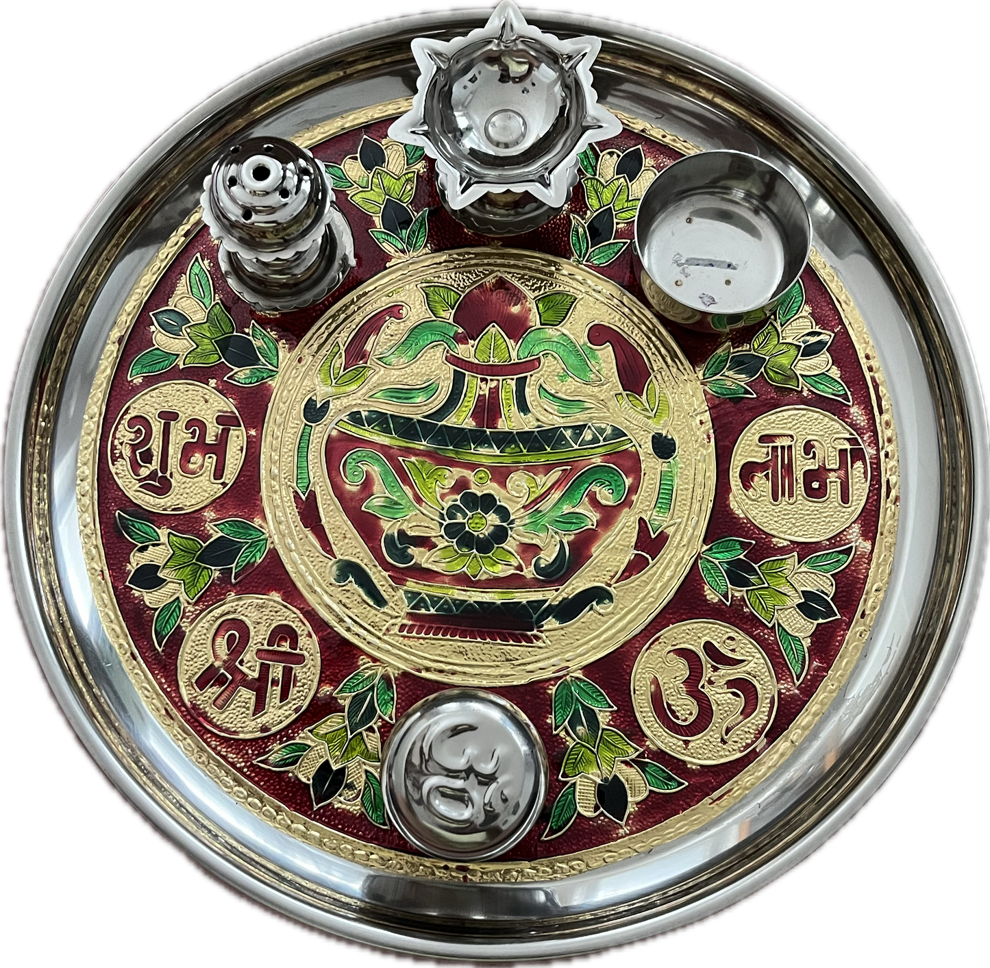 Aarti Thali Steel With Stand Diya (10 Inches)