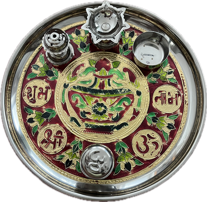 Aarti Thali Steel With Stand Diya (10 Inches)