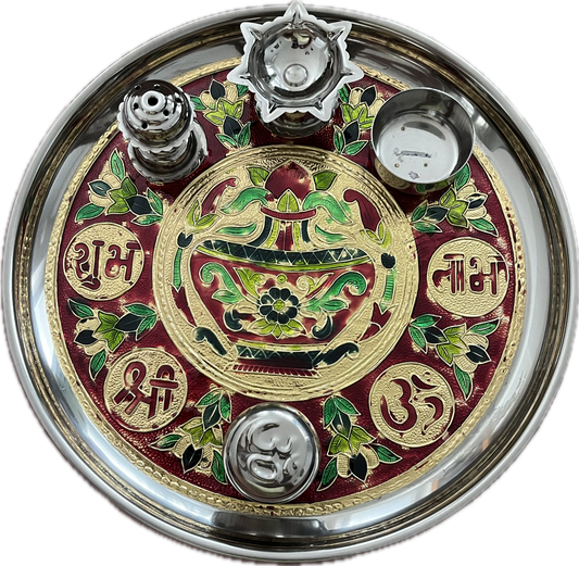 Aarti Thali Steel With Stand Diya (10 Inches)