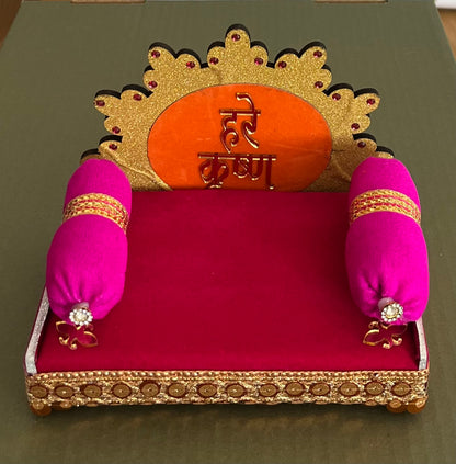 Laddu Gopalji Sinhasan Red Velvet with Pink Pillow