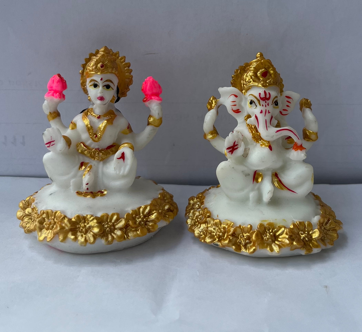 Lord Laxmi Ganesh Pair Marble Idol (8cm)