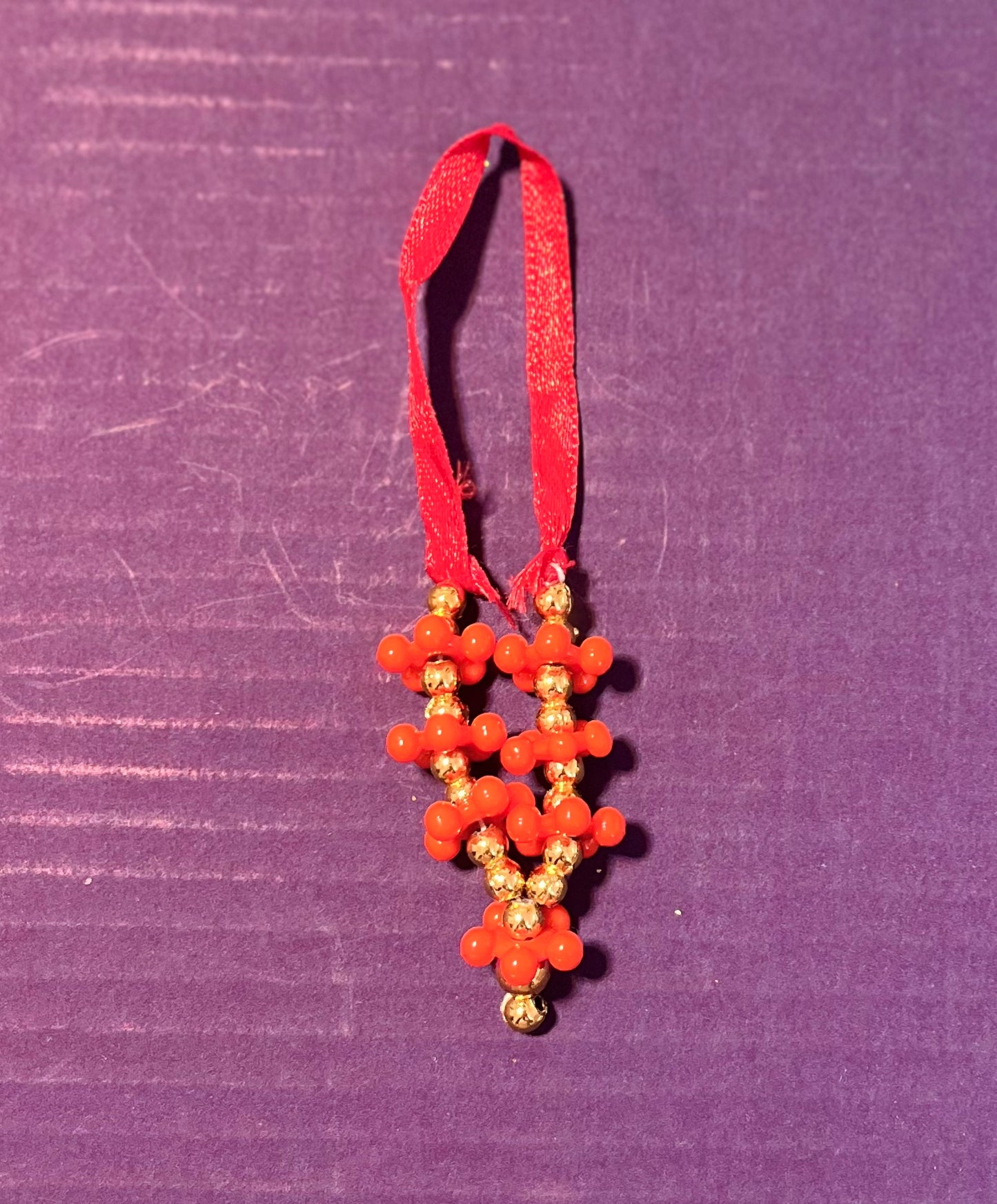 Orange Golden Flower Ribbon Mala (7cm)