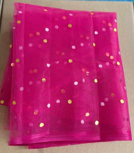 Magenta Silver Golden Dotted Net Fabric / Decoration Cloth (2m)