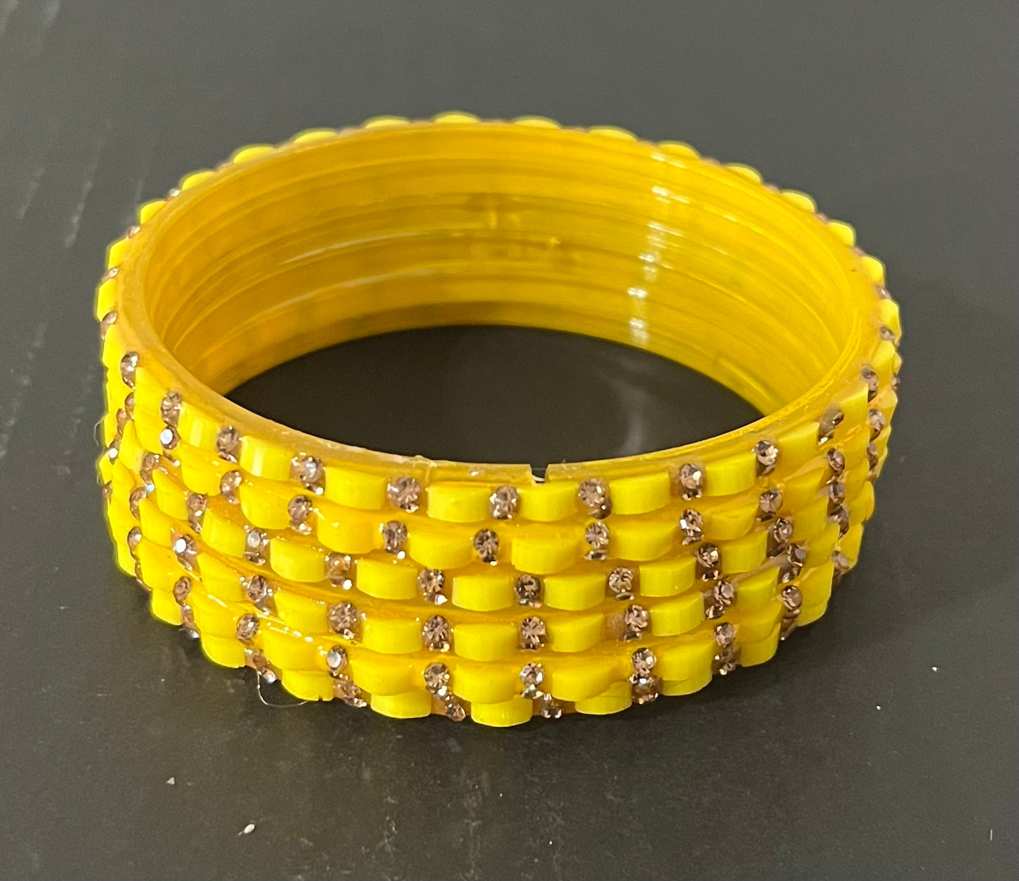 Yellow Golden Stone Glass Bangles