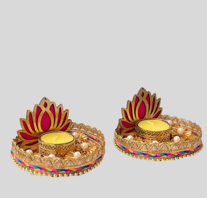 Lotus Handcrafted Tealight Candle Holder with Candle(2 pcs)