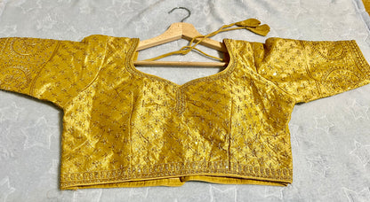 Women's Zari Sequin Heavy Design Golden Half Sleeves Blouse (Size 38) with Padded