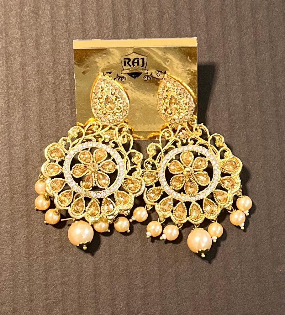 Golden Pearl Kundan Jhumka