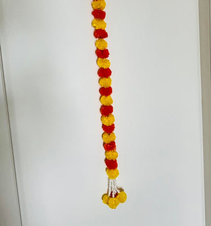 Yellow Orange Marigold Mogra Plastic Flower Garland (130cm) (1pc)