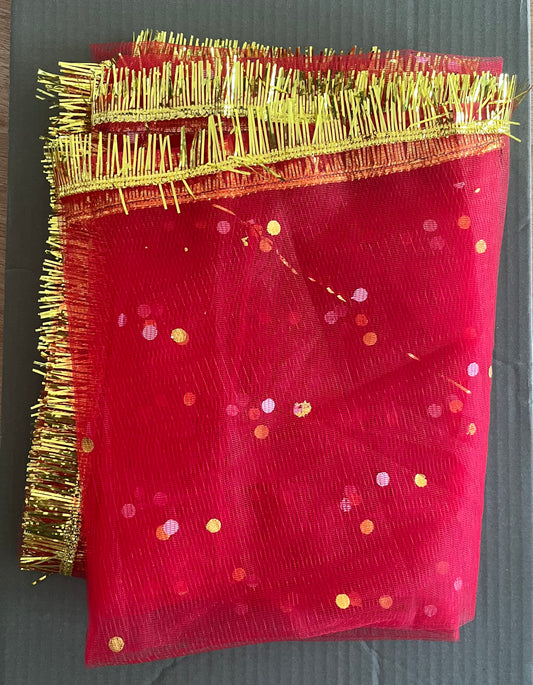 Red Golden Net Zari Chunri (180x120cm)