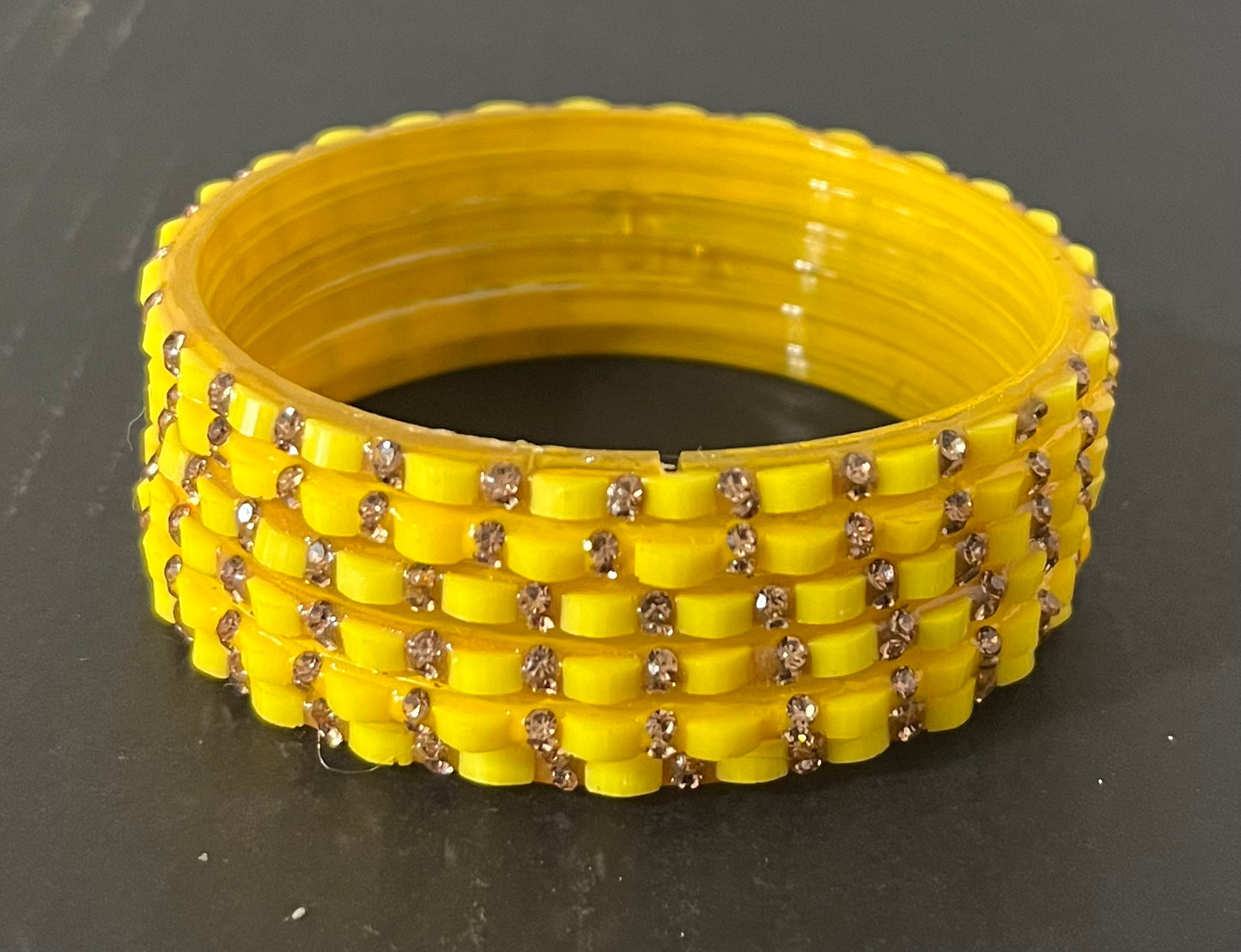 Yellow Golden Stone Glass Bangles