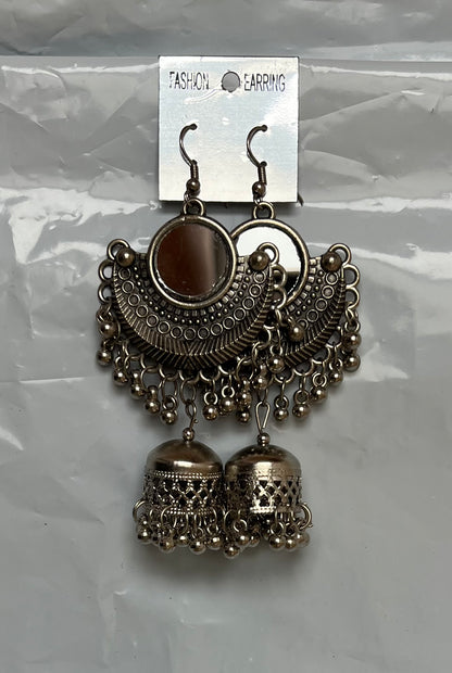 Shining Jewel Oxidised Silver Stylish Mirror Chandbali Earrings Alloy Chandbali Earring