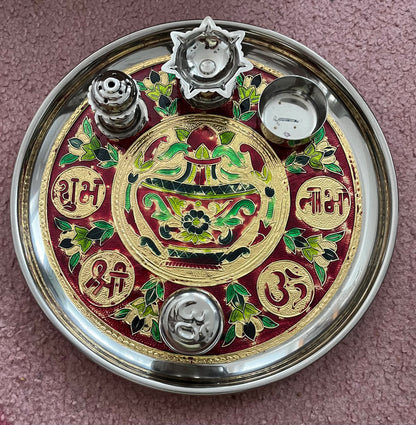 Aarti Thali Steel With Stand Diya (10 Inches)