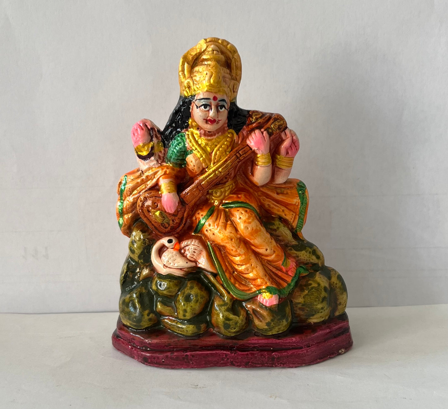 Lord Saraswati Single Clay Idol (11cm)