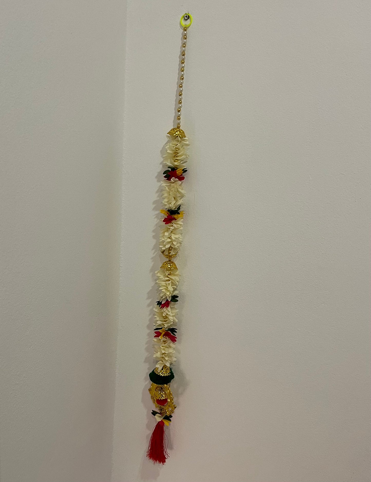 Artificial White Flower with Orange and Golden Beads String Toran (85cm) (1 pc)