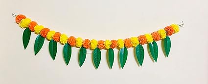 Mango Leaves Yellow Orange Marigold Plastic Toran (1pc)