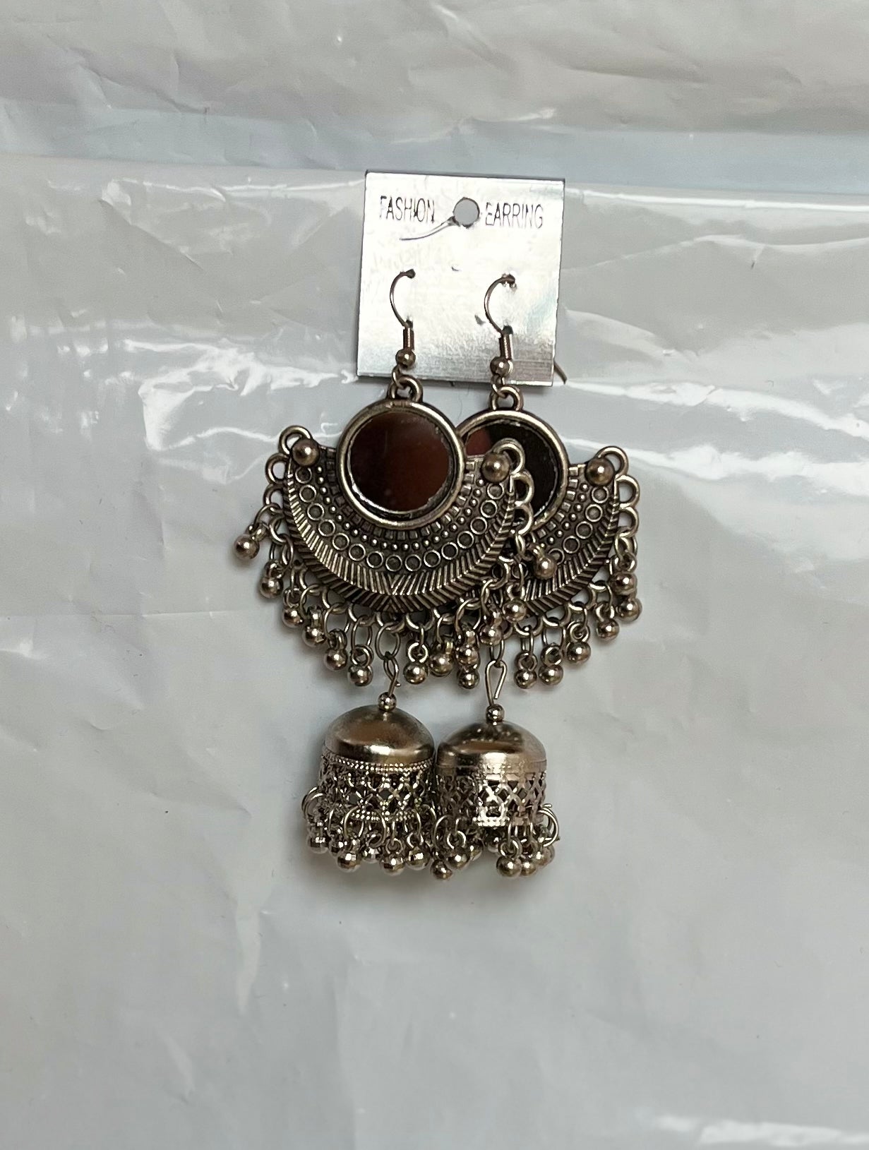 Shining Jewel Oxidised Silver Stylish Mirror Chandbali Earrings Alloy Chandbali Earring