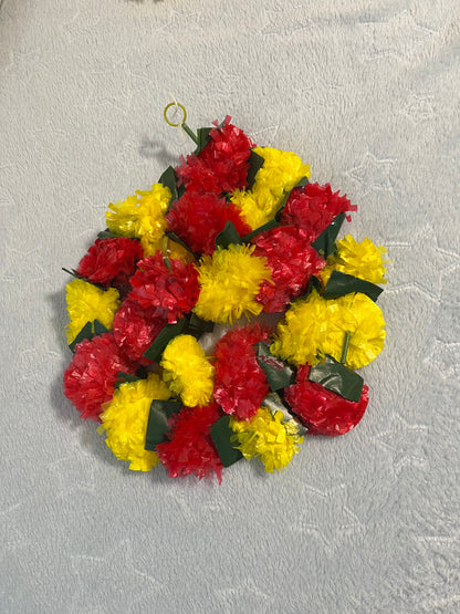 Yellow Red Green Leaves Mix Marigold Plastic Flower Garland (120cm) (2pc)