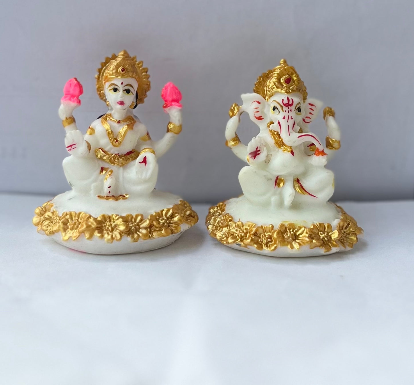 Lord Laxmi Ganesh Pair Marble Idol (8cm)