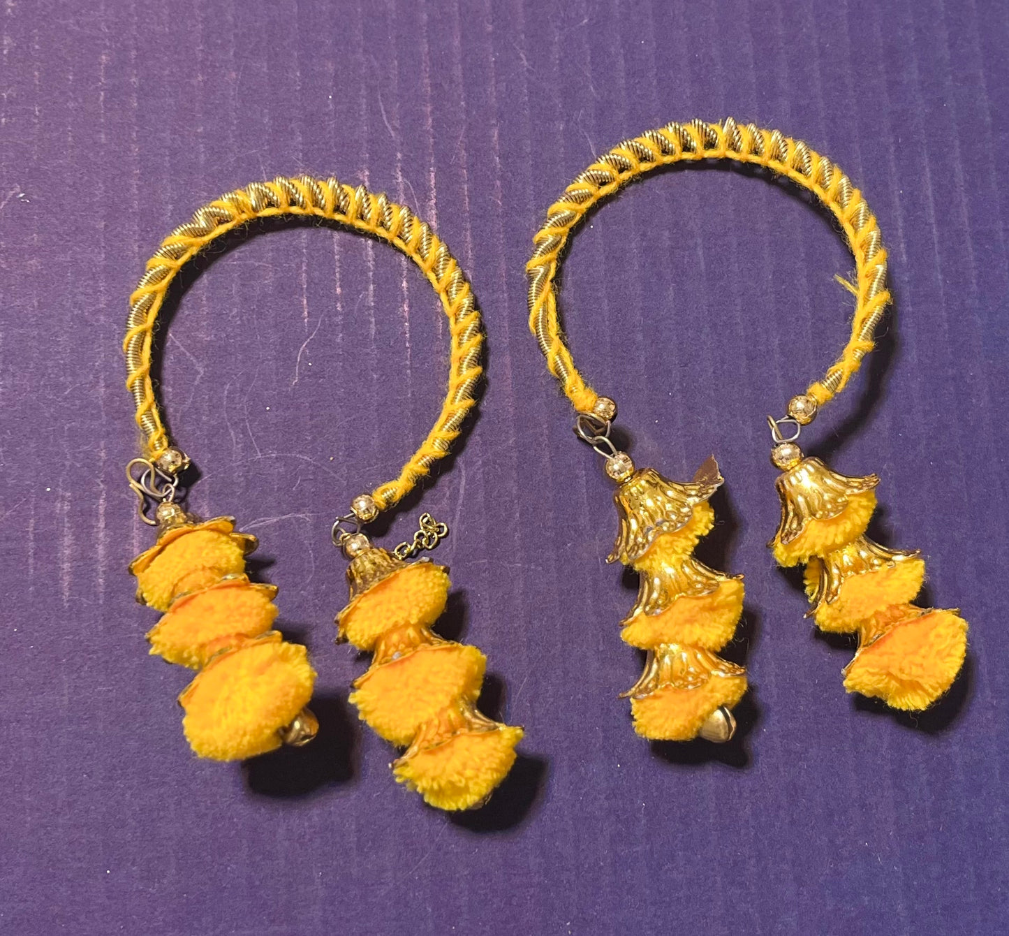 Yellow Bracelets Bangle Kada Pompom Design (1 Pair)