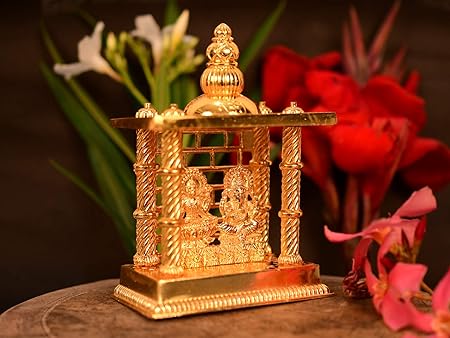 Laxmi Ganesha Decorative Temple Pooja Items (Size 5 x 3.5 Inches, Small).