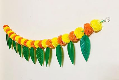 Mango Leaves Yellow Orange Marigold Plastic Toran (1pc)