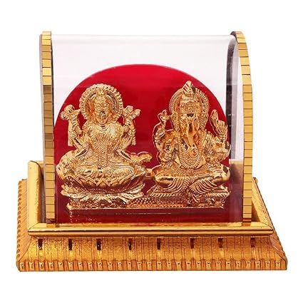 Golden Lord Ganesh & Maa Lakshmi Acrylic Idol