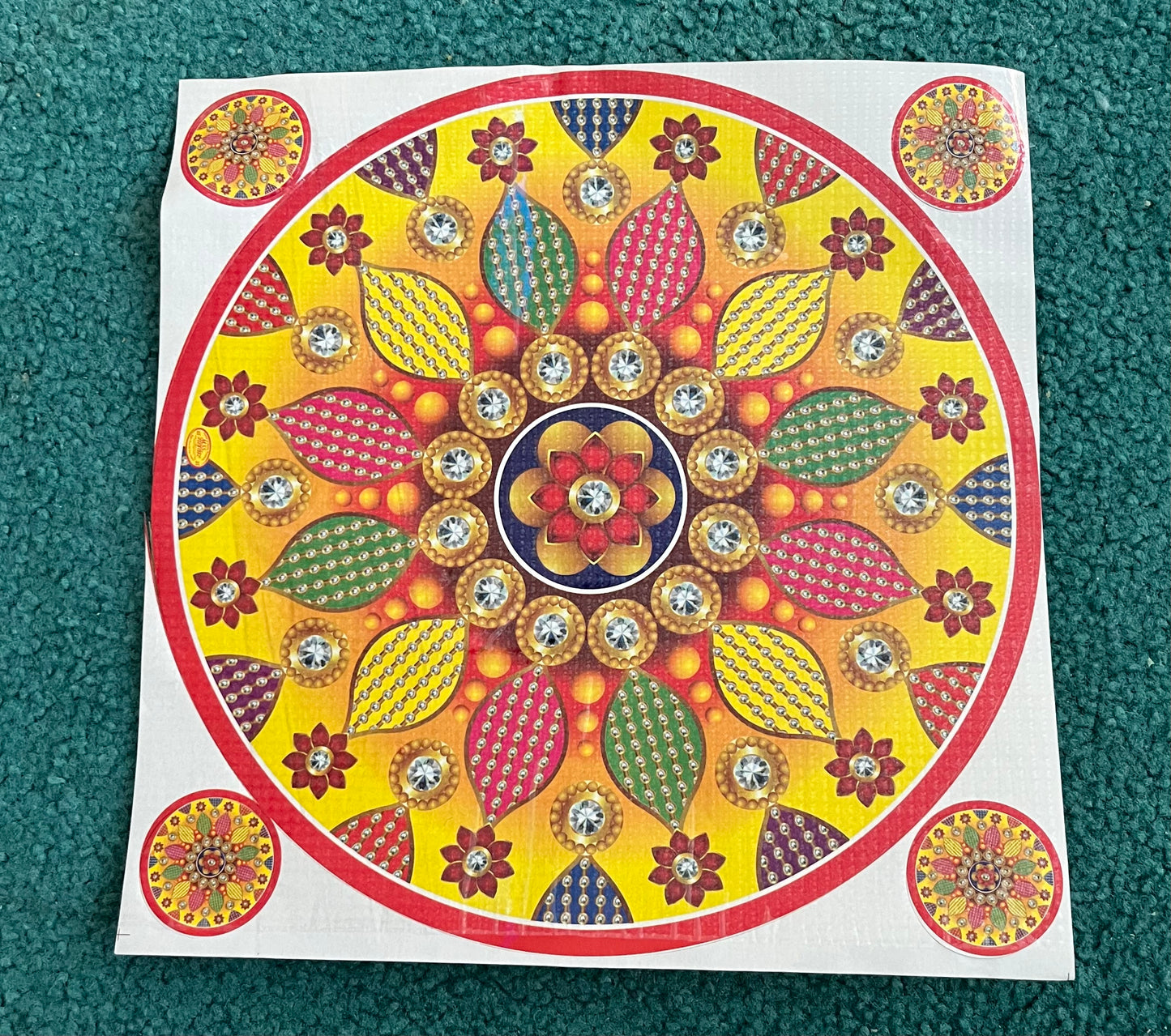 Rangoli Sticker Multicolor With 4 Small Self Adhesive (9x9Inch)