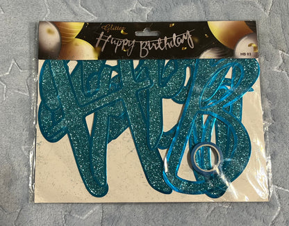 Happy Birthday Banner Cursive Shaped (Blue)